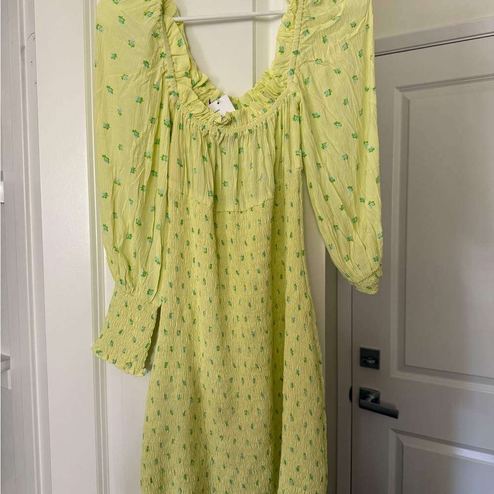 Faithfull the Brand Lime Green Floral Long Sleeve Dress